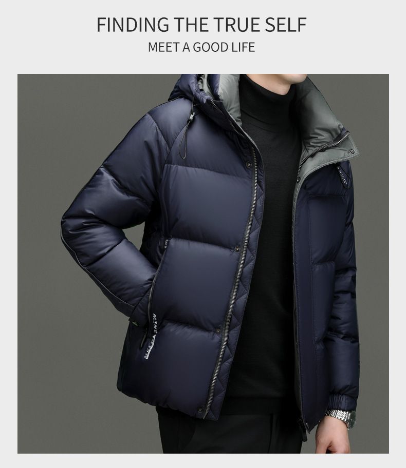 Men's Lightweight Down Jacket With Hood, 650+ Fill Power White Goose Down, Windproof & Warm Winter Coat For Urban Commute, Outdoor Activities_voghion.com