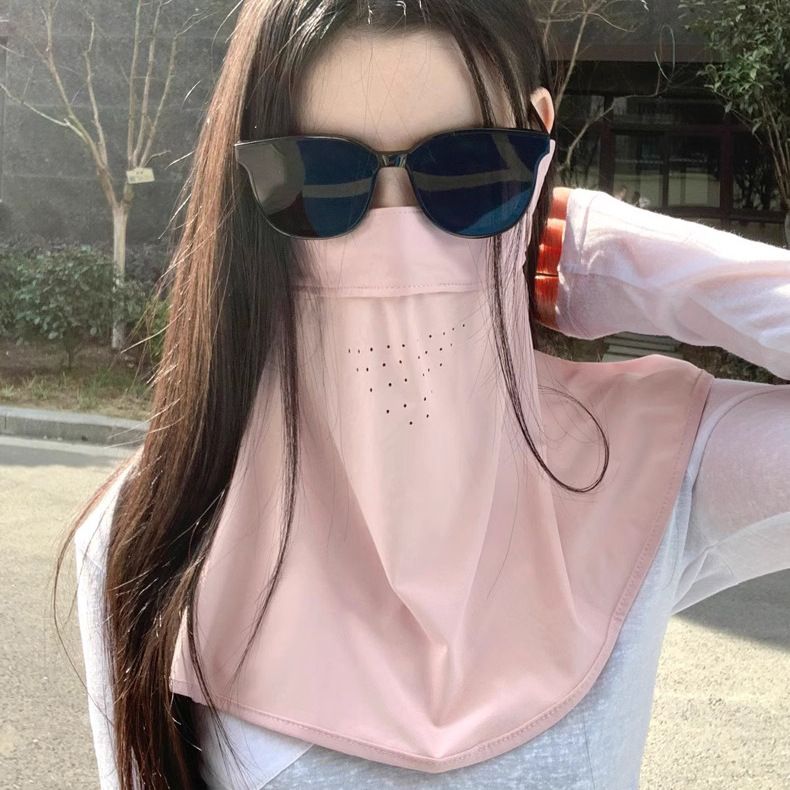 Máscara de protección solar para exteriores de verano, transpirable y con cuello, de seda helada, con velo fino_voghion.com