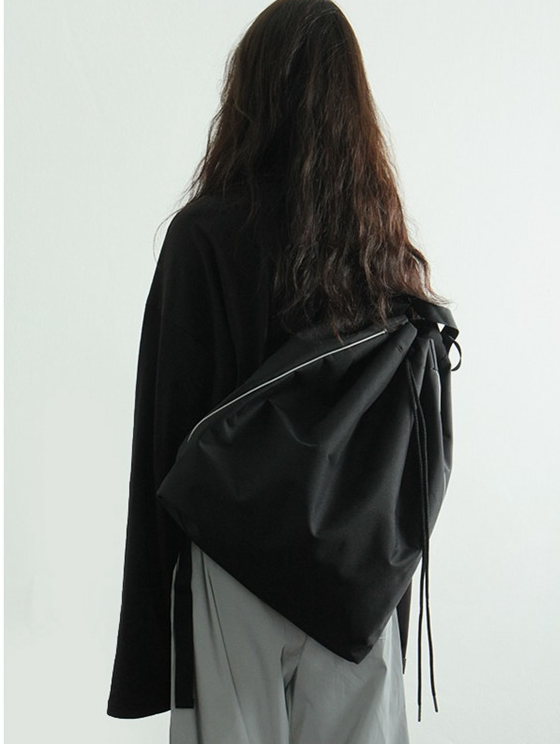 Versione coreana in nylon da strada stile casual con doppia spalla e coulisse, borsa a secchiello con fibbia laterale bianca_voghion.com