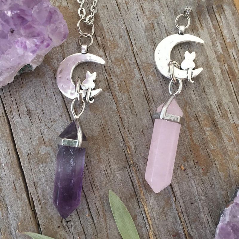 Collares Conjunto de 2 piezas/conjunto collar de cristal de luna de gato_voghion.com