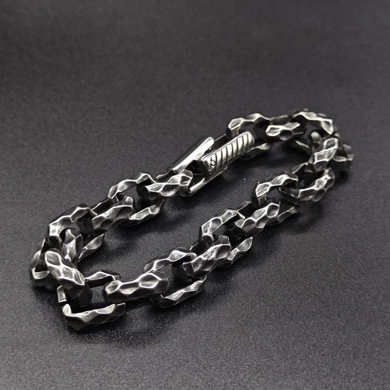 Bracciale cubano martellato unico e audace in acciaio inossidabile da uomo, stile Hip Hop_voghion.com