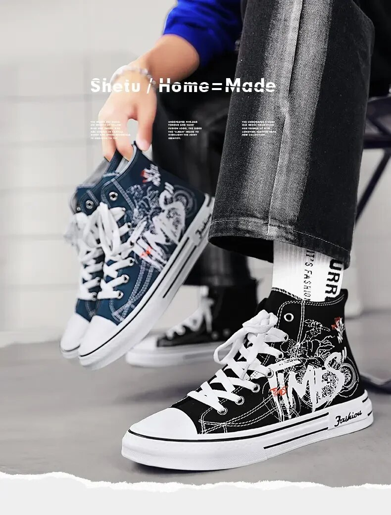 Männer Vulkanisieren Leinwand High Top Casual Atmungsaktive Plattform Schuhe Mann Trainer Tenis Masculino Chunky Turnschuhe_voghion.com
