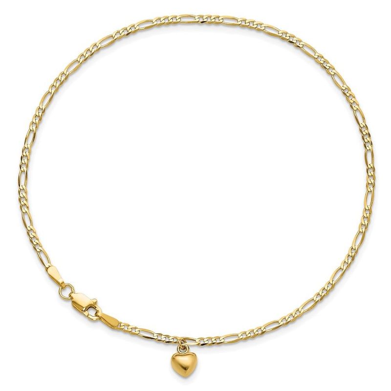 14k Figaro Link With Dangling Heart Anklet_voghion.com