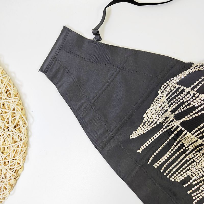 Corsetto avvolgente con catena di diamanti e nappe, design francese, corsetto con perline a spina di pesce, con reggiseno imbottito e top modellante_voghion.com