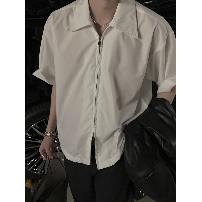 Korejska različica retro poletne kratke rokave, nišna majica z zadrgo, moška ohlapna in vrhunska jakna, trendovska poletna majica_voghion.com