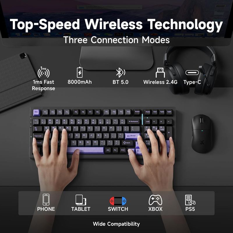 G98 PRO Wireless Gaming Keyboard, Tri-Mode Connection Mechanical Keyboard, Hot Swappable Custom Gasket Structure, Pre-lubed Linear Switches, Double Sh_voghion.com
