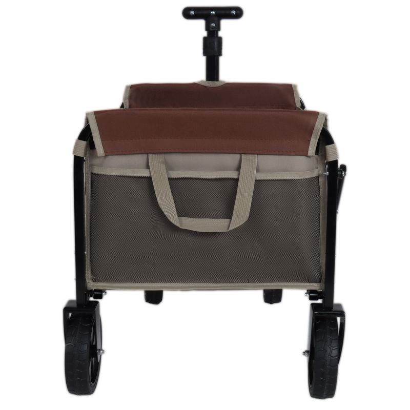 All-in-One Convertible Folding Camping Wagon Cart: Bench Seat, Storage Compartment & Included Dog Tether, Beige/Brown_voghion.com
