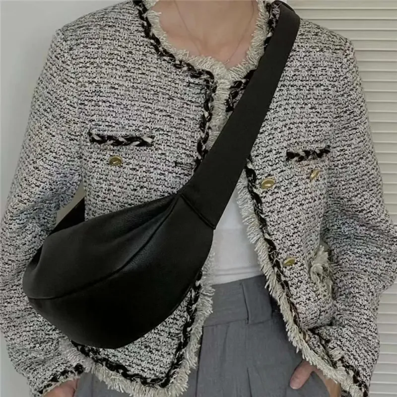 Elegante borsa a tracolla in pelle di mucca da donna - Elegante borsa a tracolla con tracolla larga, stile hobo alla moda_voghion.com