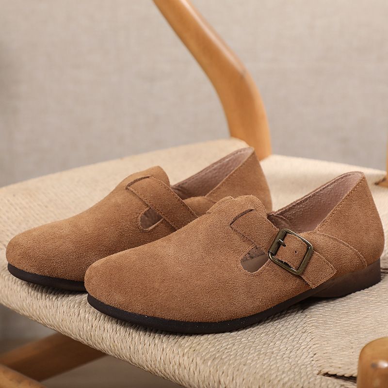 Scarpe casual da donna in vera pelle con punta rotonda, stile New Forest, estive 2025, pigre e piatte, modello primo strato, 2106-3_voghion.com