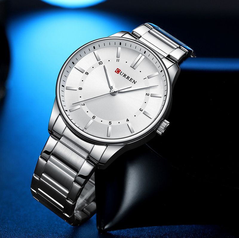 Men's Minimalist Stainless Steel Quartz Watch - Waterproof Round Dial Business Wristwatch With Alloy Strap Large Dial Watch_voghion.com