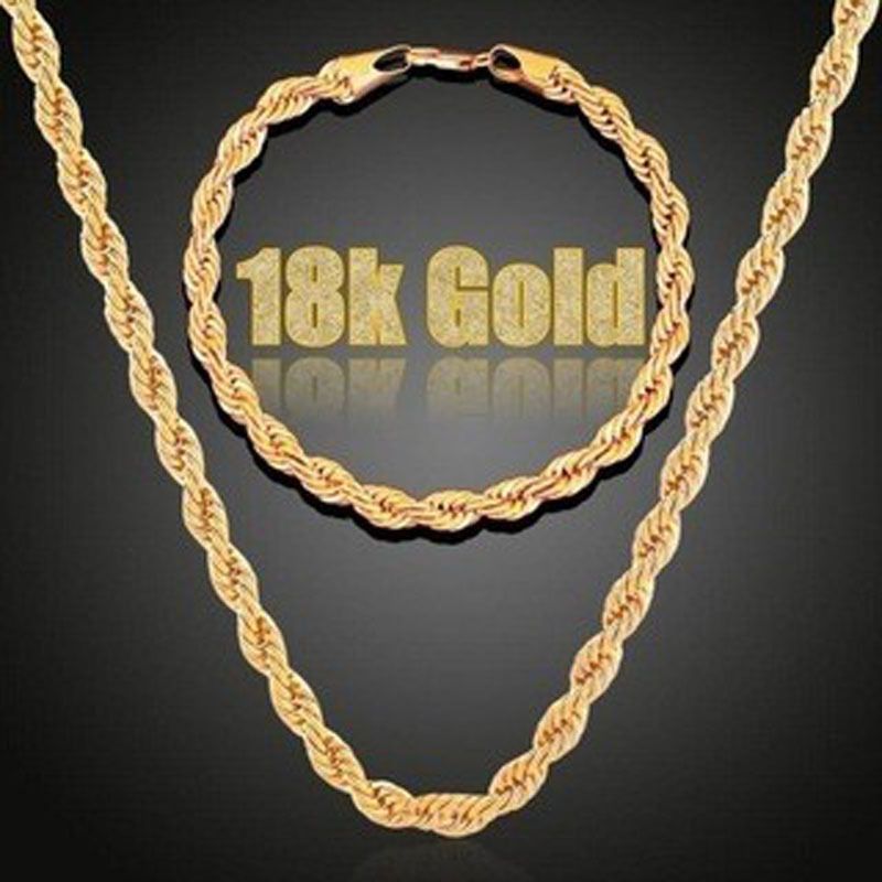 Yunjin Heren 4mm Ketting Armband Eenvoudige Hiphop Vergulde Gedraaide Touwketting_voghion.com