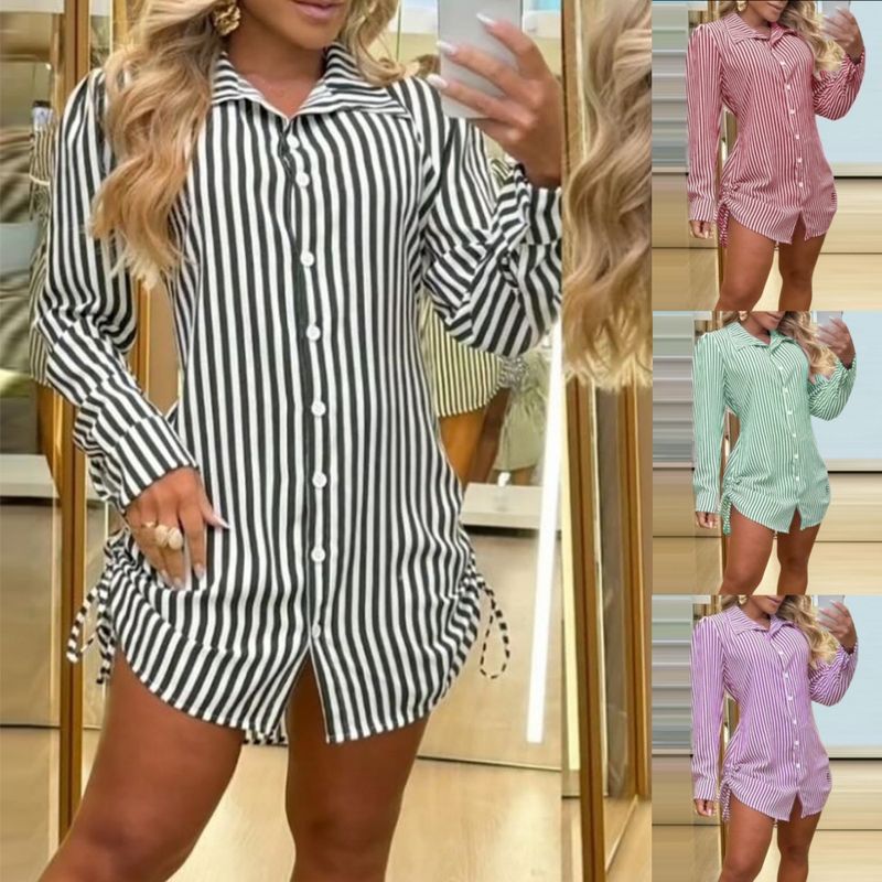 Damenbekleidung Herbstmode Sexy Kordelzug Hemdkleid für Frauen_voghion.com