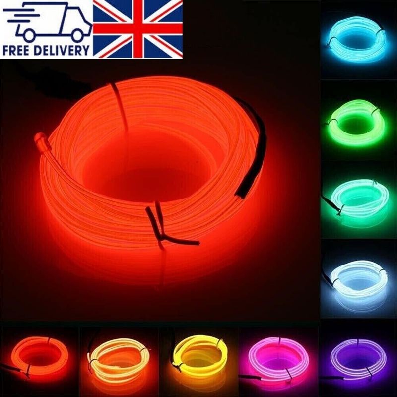 Neon LED Lichter Glow EL Draht String Streifen Seil Rohr Auto Innen Batterie Powered_voghion.com