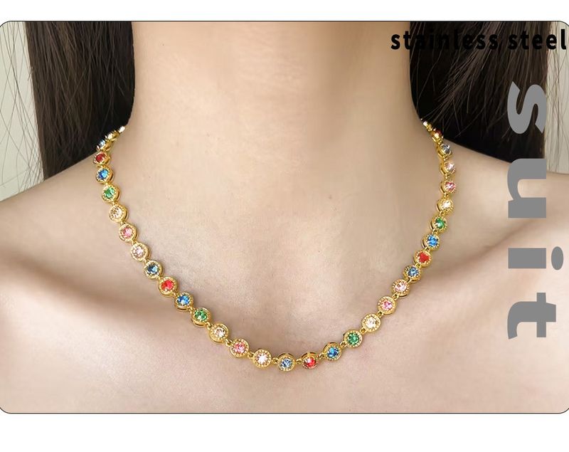 Rostfritt stål heldiamant 3A zirkon blandade färger armband PVD-pläterat äkta guld icke-blekande halsband för kvinnor_voghion.com