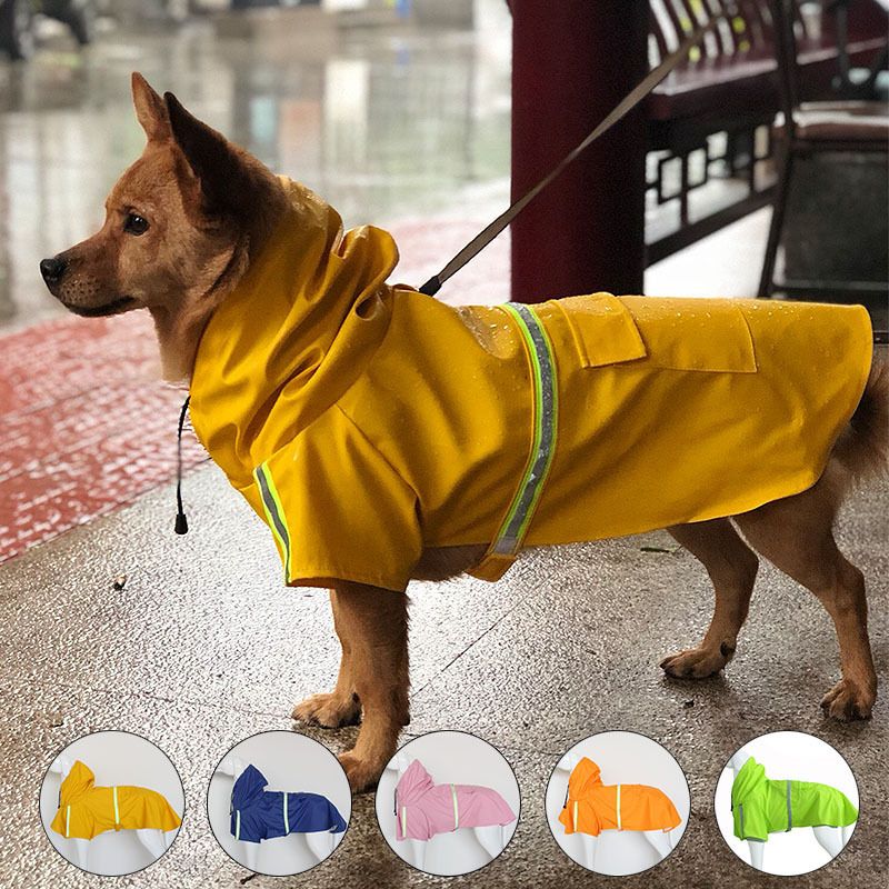 Large Cape Style Reflective Strip Pet Windproof Rainproof Dog Hooded Raincoat_voghion.com