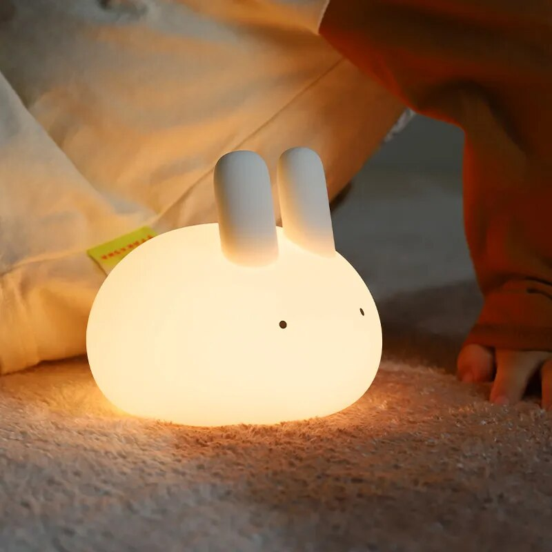 Luz nocturna recargable de silicona suave con temporizador, iluminación para bebé, regalo para mamá, decoración de dormitorio para niños, lámpara bonita de conejito para novia_voghion.com