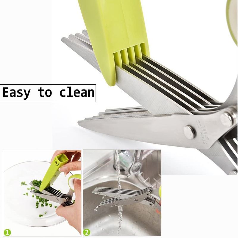 Herb Cutter Kitchen Multipurpose Cutting Shear with Safety Cover Cleaning Comb Cilantro Scissors Sharp Tool_voghion.com