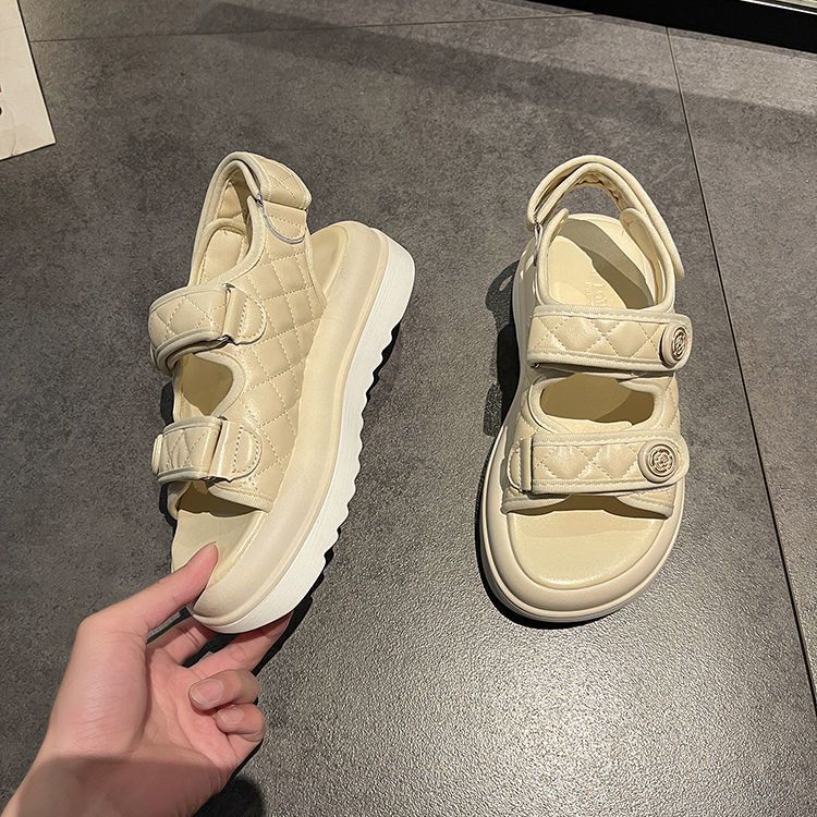Favorite Type~Sport Sandal For Women 2024 Summer New Style Height Increae One Day Velcro Sand Thick Bottom Beach_voghion.com