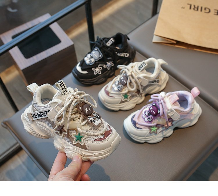 Sport in rete per bambini in cartone animato primavera 2024, nuovo papà antiscivolo con suola morbida per ragazzi e ragazze, scarpe da corsa casual_voghion.com