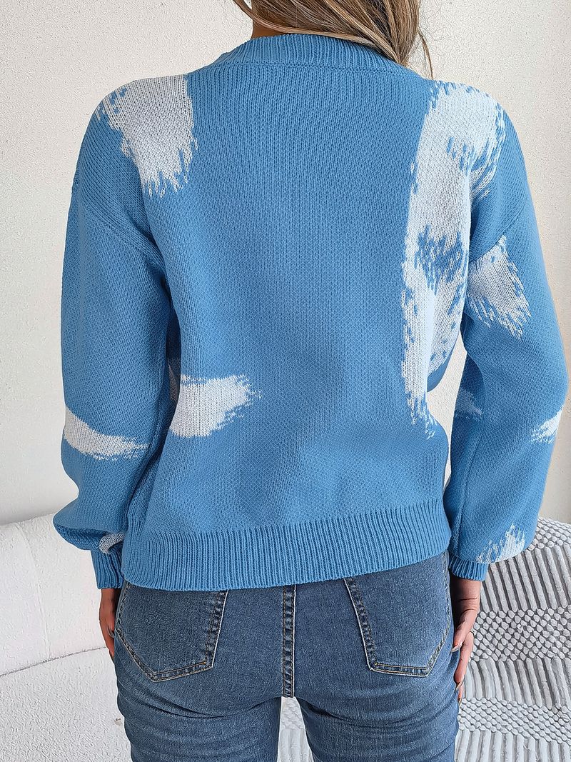 Pull décontracté à manches lanternes et rayures color-block pour femme, collection automne-hiver 2025_voghion.com