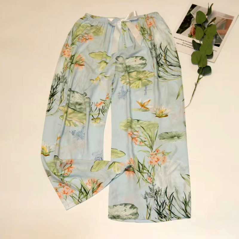 Pyjama aus Baumwolle und Seide für Damen in großen Größen, lockere Hose für Schwangere, reine Baumwolle, dünne, weite Sieben-Punkt-Einzelhose_voghion.com