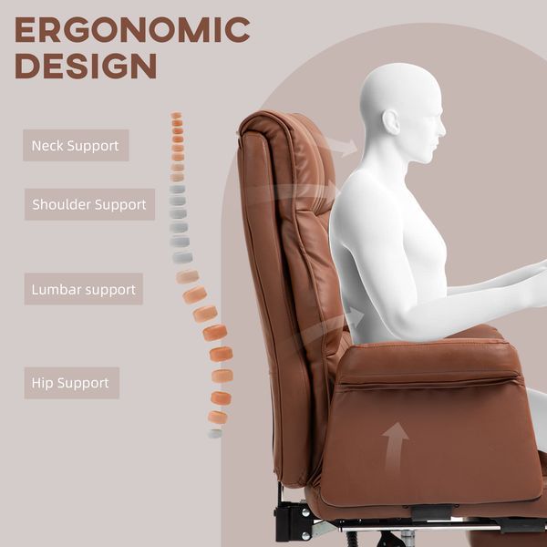 HOMCOM PU Leather Executive Office Chair, Ergonomic And Reclining Office Desk Chair With Footrest, Brown_voghion.com