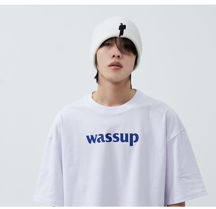 WASSUP HEODS Hip-Hop-Sommer-T-Shirt aus reiner Baumwolle, 280 g schwer, kurzärmelig für Herren_voghion.com