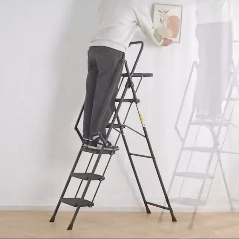 5-step Ladder, Foldable Step Stool With Tool Tray And Wide Non Slip Pedals, Sturdy Steel Ladder, Convenient Handrails, Lightweight Portable Steel Step Stool_voghion.com