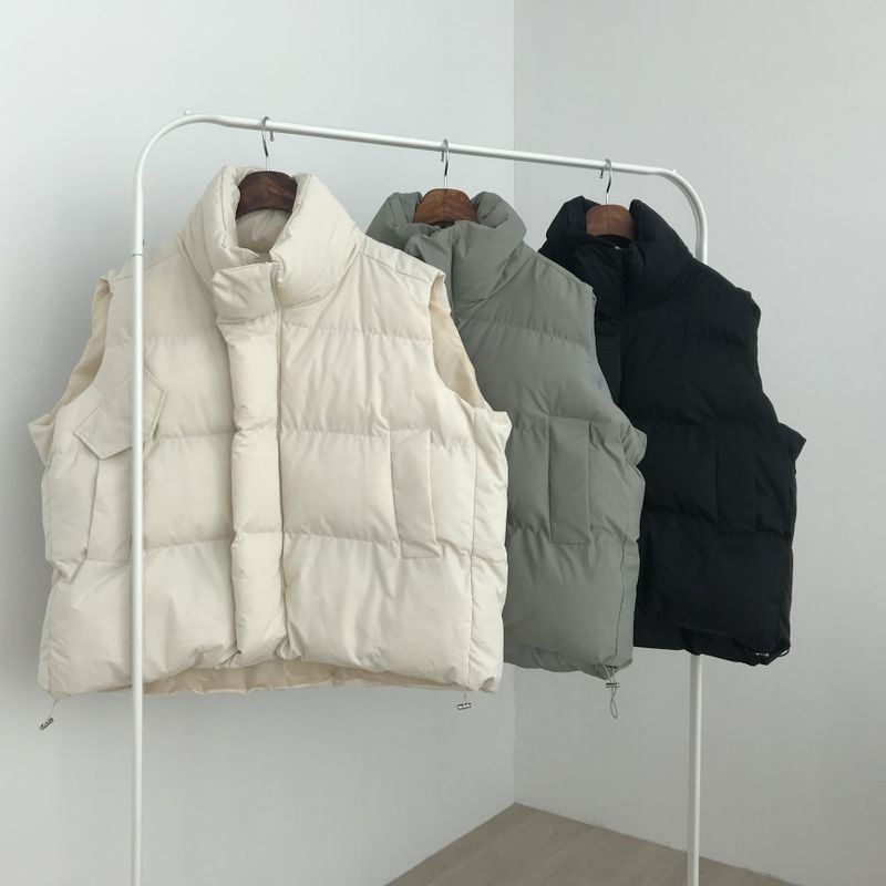 Cropped Puffer Vest For Women - Lightweight Quilted Sleeveless Jacket, Winter Layering Piece With Stand Collar & Zip Front_voghion.com