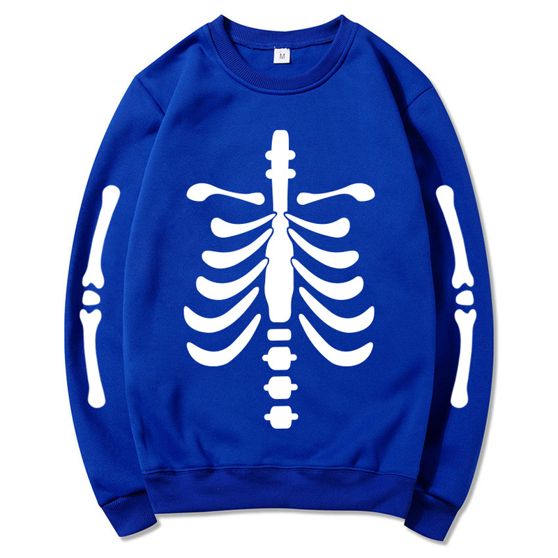 Herrenbekleidung Halloween Bone Heart Bedruckter Rundhals-Langarm-Mode-Straßen-Freizeitpullover für Herren_voghion.com