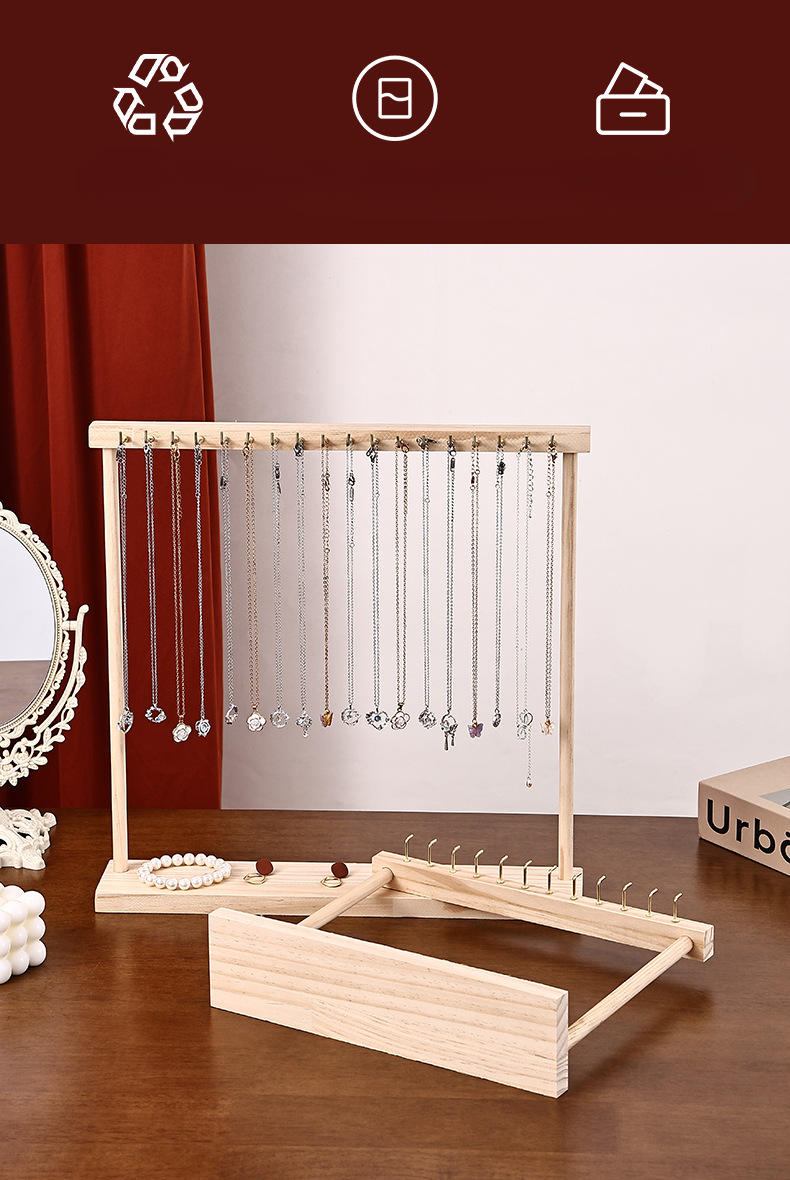 Présentoir à bijoux carré en bois massif pour colliers et pendentifs, simple et tendance, pour marché nocturne, diffusion en direct_voghion.com
