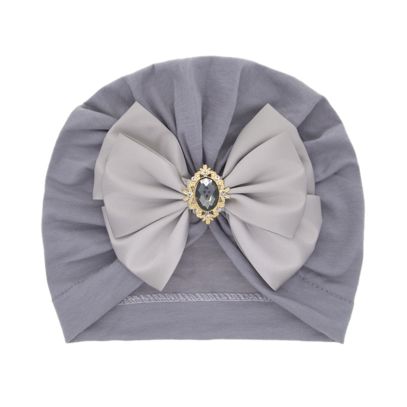 Gorro indio infantil con lazo y diamantes de imitación brillantes, gorros de algodón suave y agradable para la piel para niña, turbante, lazos hechos a mano a la moda_voghion.com