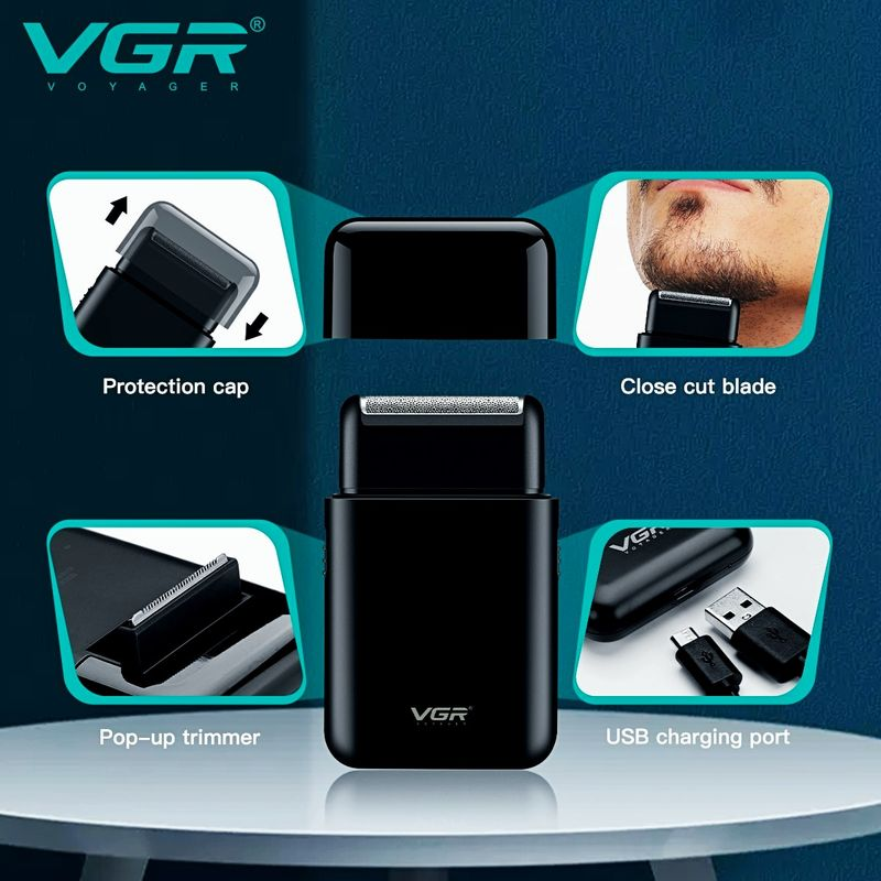 VGR electric professional beard trimmer portable mini reciprocating shaver 2-blade USB charging men's V-390_voghion.com
