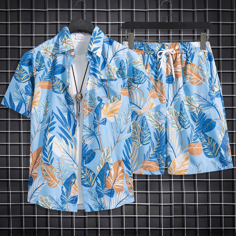 Herrenbekleidung Sommer Kurzarm Herrenhemd Meer Strand Urlaub Freizeit Lose Shorts Herrenbekleidung Trend_voghion.com