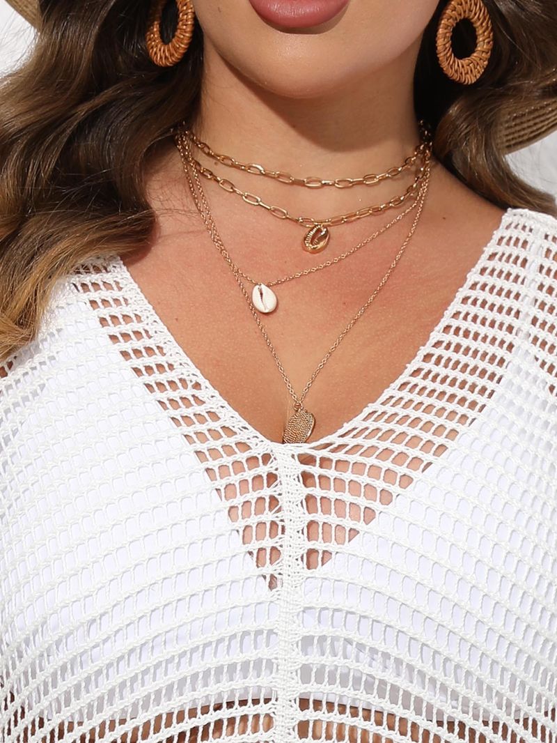Chemisier de vacances pour femmes, grande taille, rayé, coutures contrastées, robe de plage, bikini, vêtements d'extérieur_voghion.com