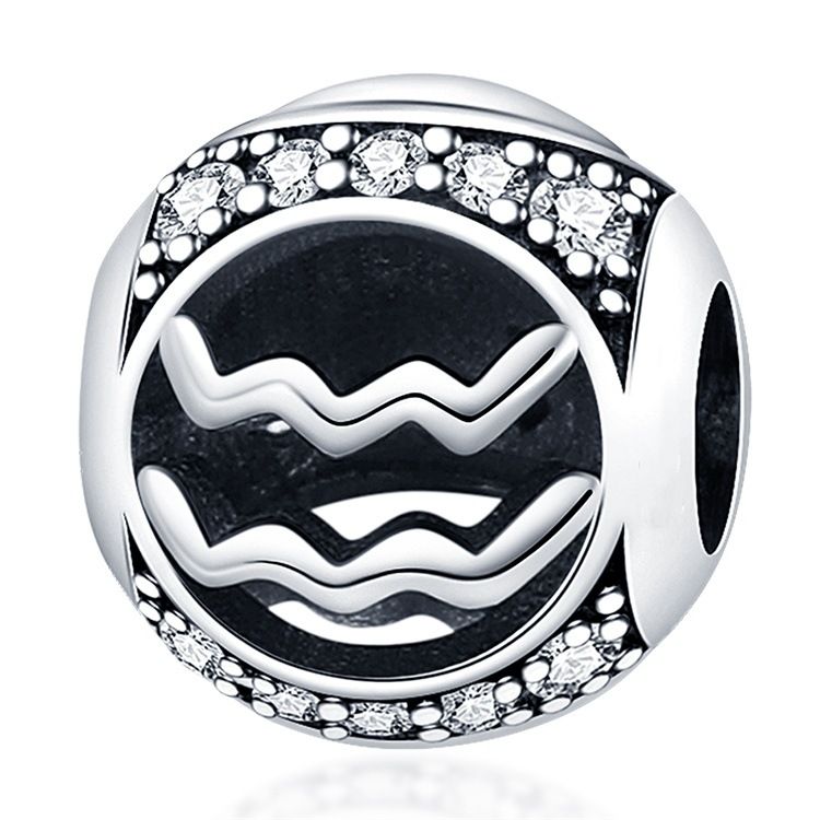 Pingente de prata banhado a cobre branco para mulheres, pulseira com pingente de doze constelações, acessórios de joalheria faça você mesmo, pulseira e colar_voghion.com