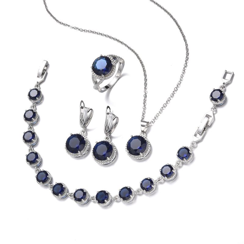 Set di gioielli da donna - Eleganti orecchini a bottone con zirconi rotondi, collana, bracciale e anello in più colori per l'uso quotidiano. Set di collana e orecchini._voghion.com