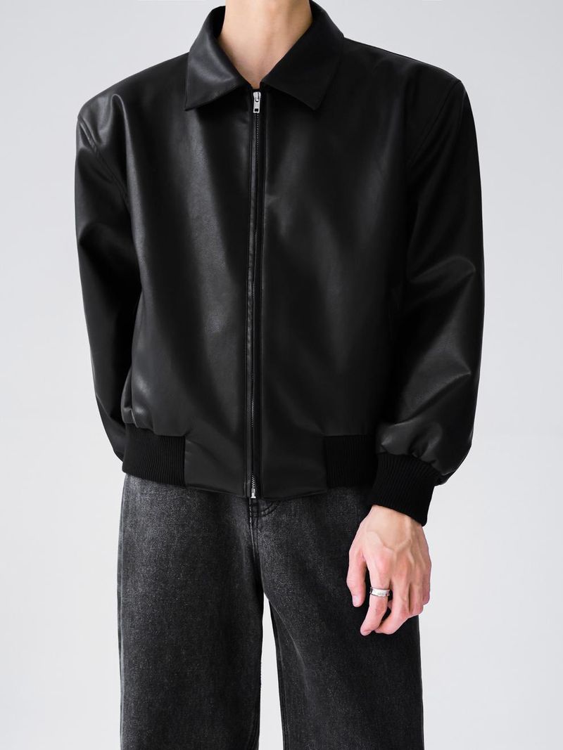 Koreaanse versie Pu niche design, trendy merk, dubbele rits gewatteerde schouder leren jas, heren motorpak,_voghion.com