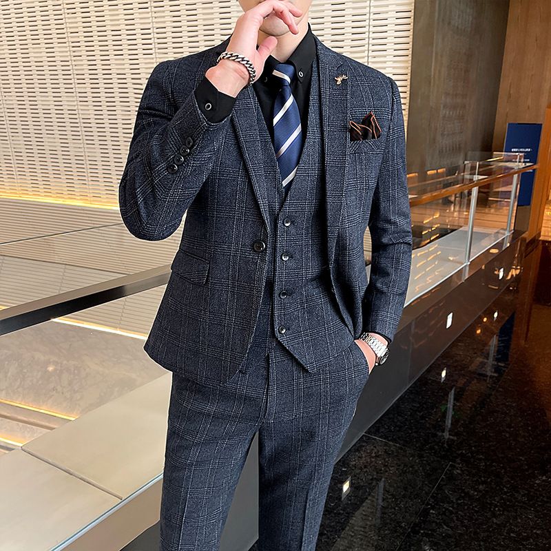 Completo da uomo casual business a righe a tre pezzi, stile coreano, slim fit, completo completo da uomo_voghion.com
