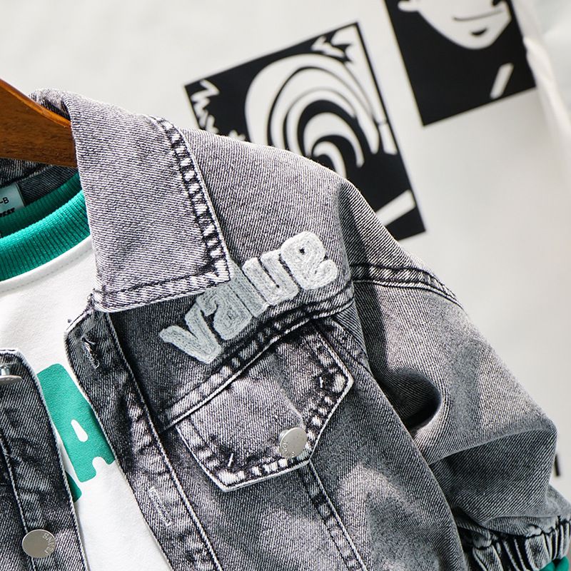 Kid's Clothing 2024 Spring and Autumn New Denim Clothes Two piece Letter Sweater Jeans_voghion.com