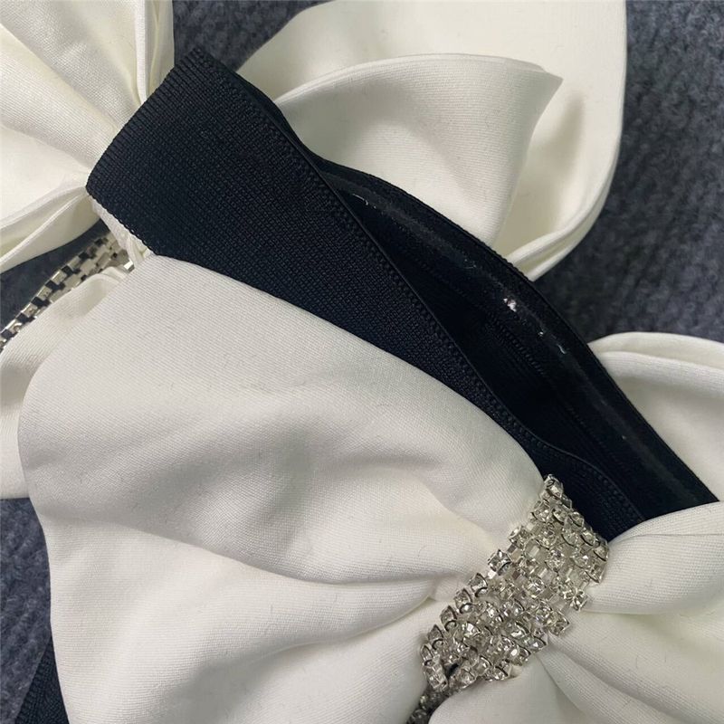 Cross border European and American new one shoulder bow tassel diamond bandage skirt celebrity party long dress skirt_voghion.com