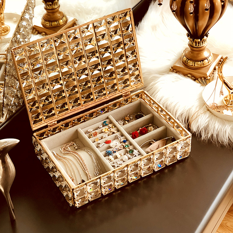 Caja organizadora de joyas de cristal de lujo, forro de franela, collar, pulsera, anillo, cajas de almacenamiento para el hogar, escritorio, caja de almacenamiento de artículos diversos, decoración_voghion.com