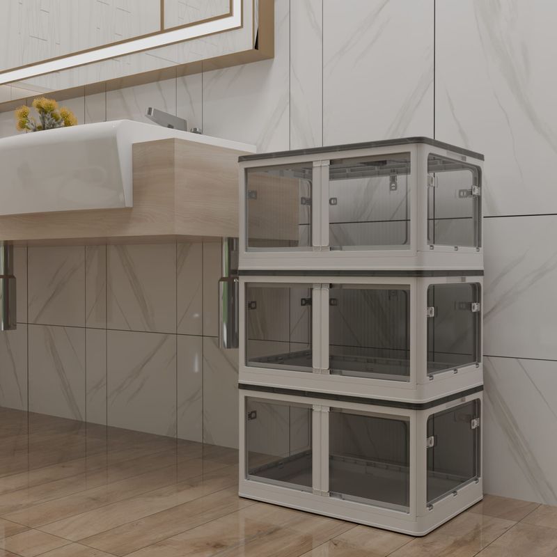 506QT 4-Pack Transparent Stackable Storage Bins With 5 Doors To Open With Wheels, Folding Plastic Craft Containers Large Closet Organizers Box For Bedrooms Living Rooms Study Kids' Toys, Black_voghion.com