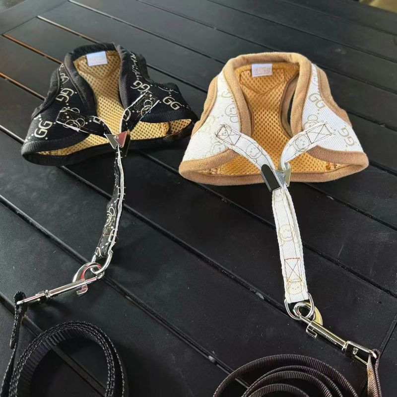 Arnés transpirable ajustable para perros pequeños y medianos, estilo chaleco, correa para gatos, con lámina dorada, accesorios de moda._voghion.com