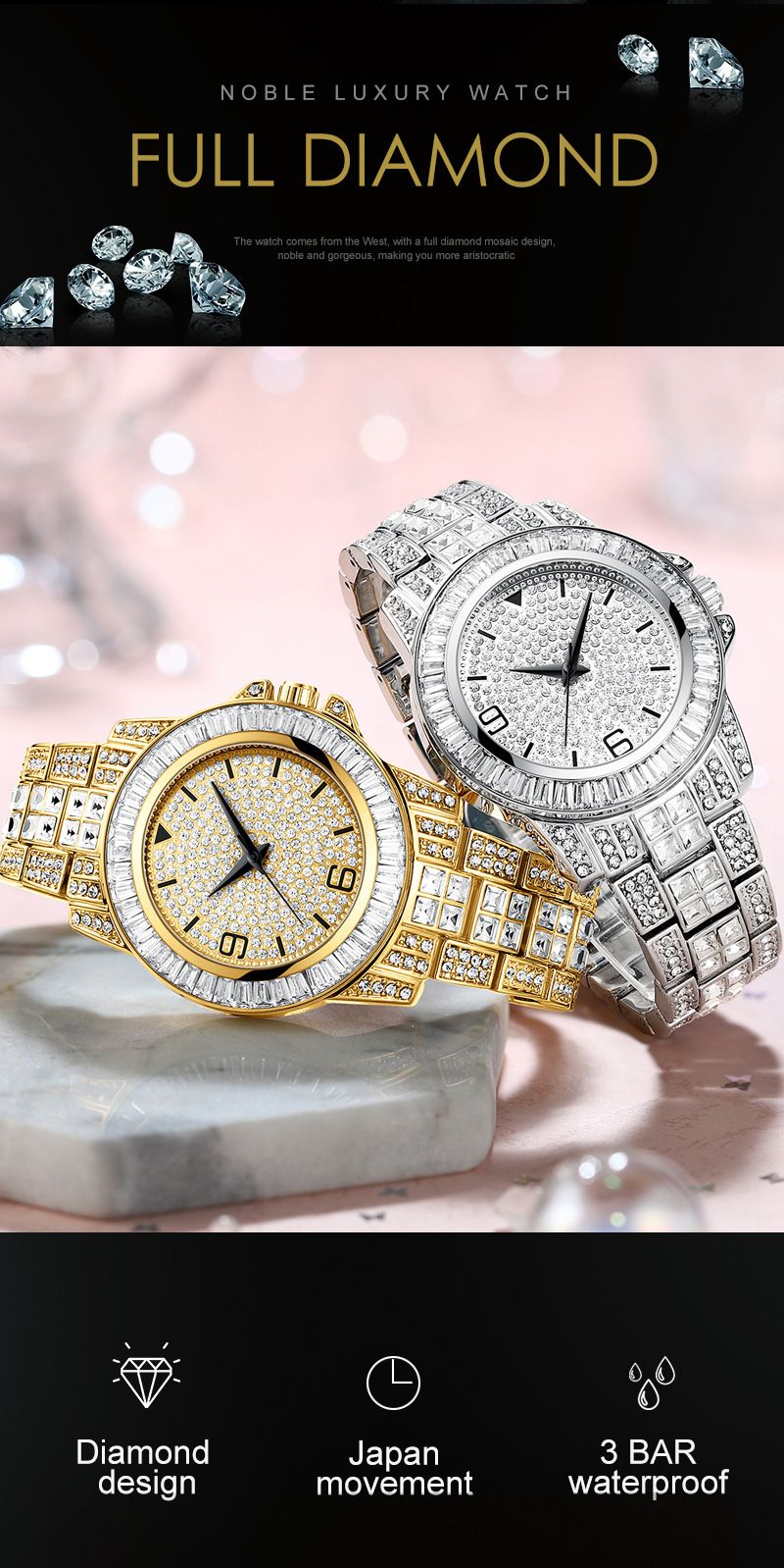 Women's Elegant Diamond Quartz Watch With Sparkling Crystal Bezel, Waterproof Stainless Steel Band, Fashionable Minimalist Design For Daily Wear_voghion.com