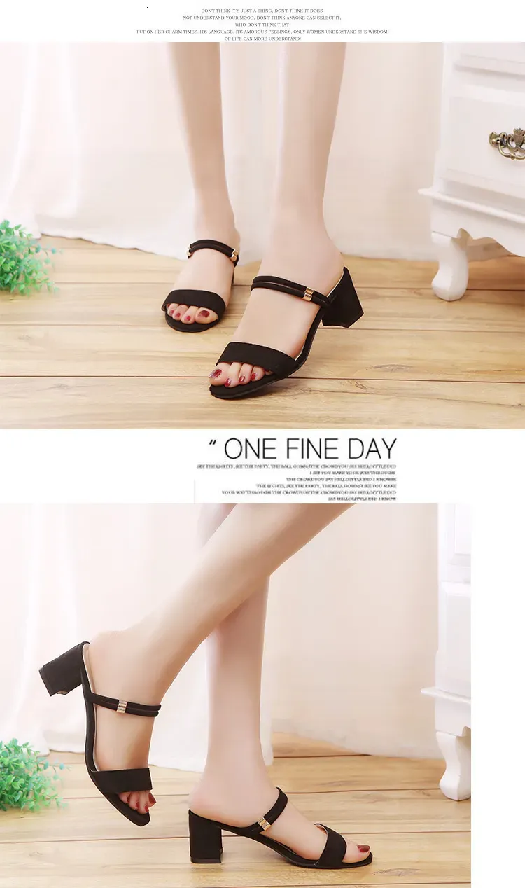 Version Ddmywed Korean New Roman Sandals Women S Middle Student Open Toe Thick Heel One Line Sandal Two Pairs Of Shoes_voghion.com