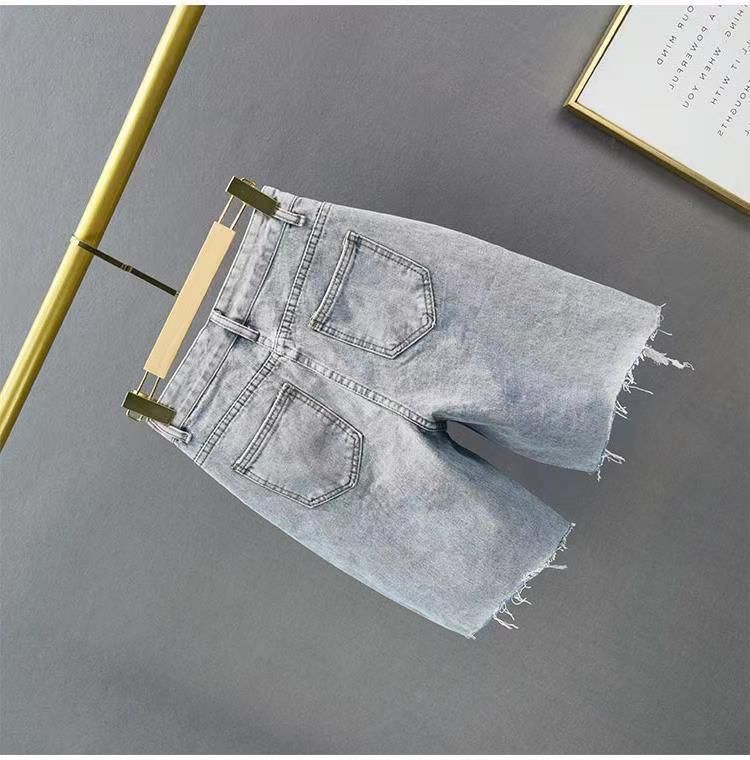 Dameskleding gescheurde denim jeans hoge taille slanke zware losse slanke vijfpunts jeans_voghion.com