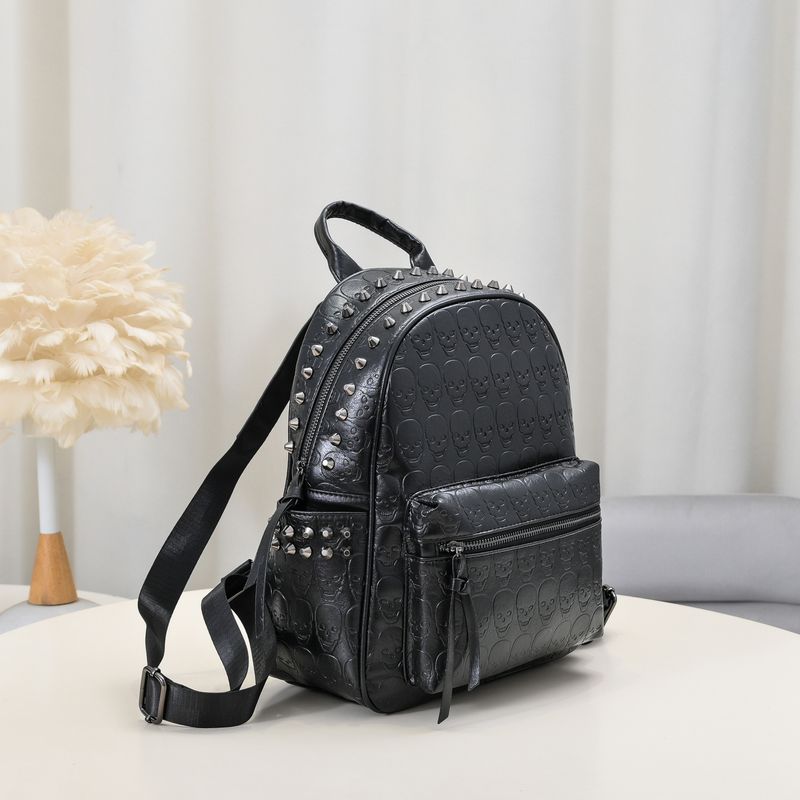 Large Capacity Unisex Backpack - Skull Studded Soft Leather Daypack For Work & Travel - Stylish & Durable_voghion.com