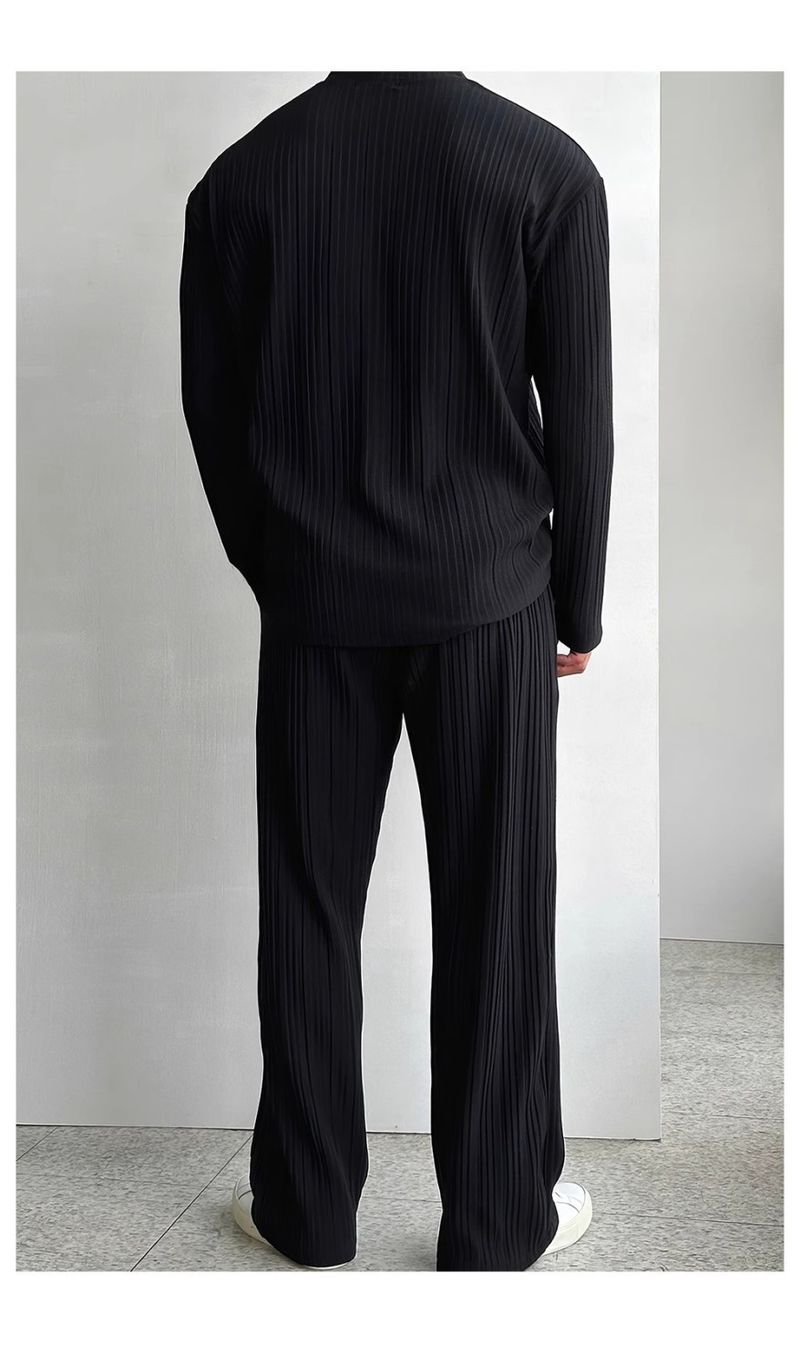 Men's Clothing Thin Solid Color Sexy Deep V Cardigan Knitted Sweater Shirt Casual Fashion Suit Two Piece Suit Men_voghion.com