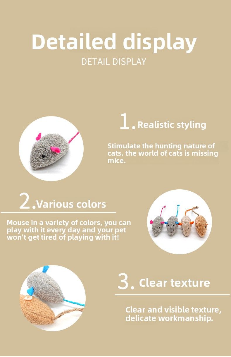 Simulazione di topo di peluche per animali domestici, piccolo topo, giocattolo per gatti con erba gatta, resistente ai graffi, giocattolo per gatti auto-allungante_voghion.com